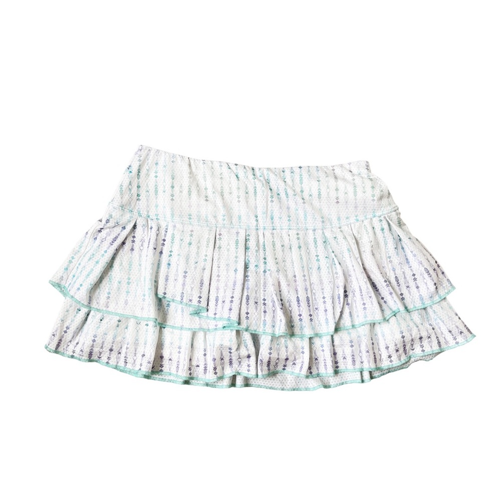 LUCKY IN LOVE White Pattern Tiered Tennis Skirt Skort Built In Shorts Women’s S